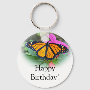 Monarch Butterfly Pink Floral Foto van Birthday Sleutelhanger