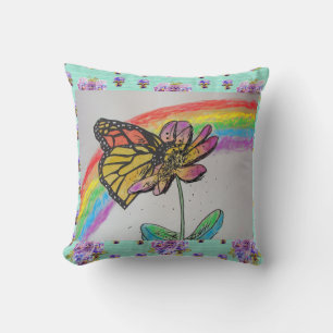 Monarch Butterfly Rainbow Painting Aqua Kussen