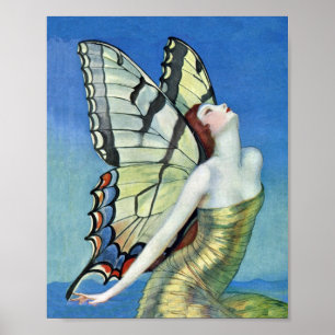 Monarch Butterfly Red Hair  Fairy Poster