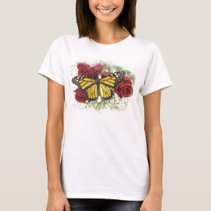 Monarch Butterfly Red Rose Large T shirt