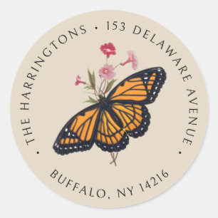 Monarch Butterfly Soft Tan Retour Adres Ronde Sticker