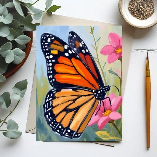 Monarch Butterfly Watercolor Floral Garden Card