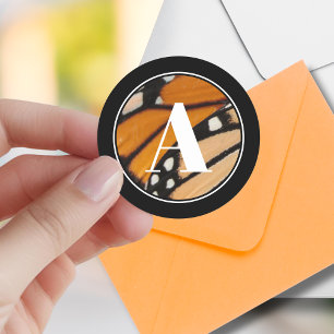 Monarch Butterfly Wing Initial Orange and Black Ronde Sticker
