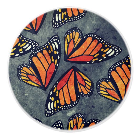Monarch Butterfly Wings Trio Grey Marbled Keramische Knop (Voorkant)