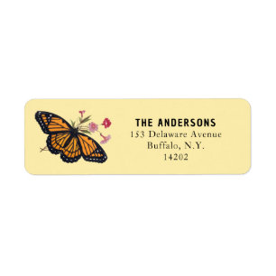  Monarch Butterfly Yellow Retouradres Etiket