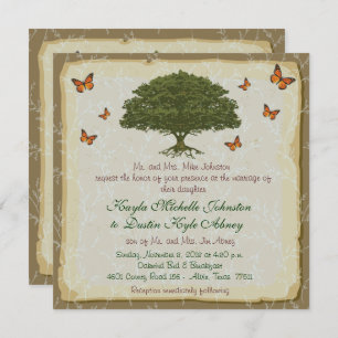 Monarch en eikenboom Rustic Wedding Invitations Kaart