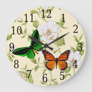 Monarch & groene vlinder op Dogwood Flowers Clock Grote Klok
