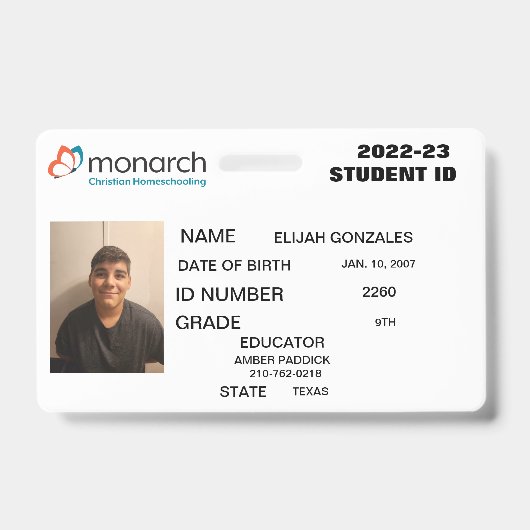 MONARCH HOMESCHOOL-ID  BADGE (Voorkant)