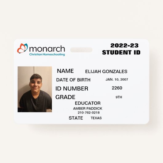 MONARCH HOMESCHOOL ID BADGE (Voorkant)