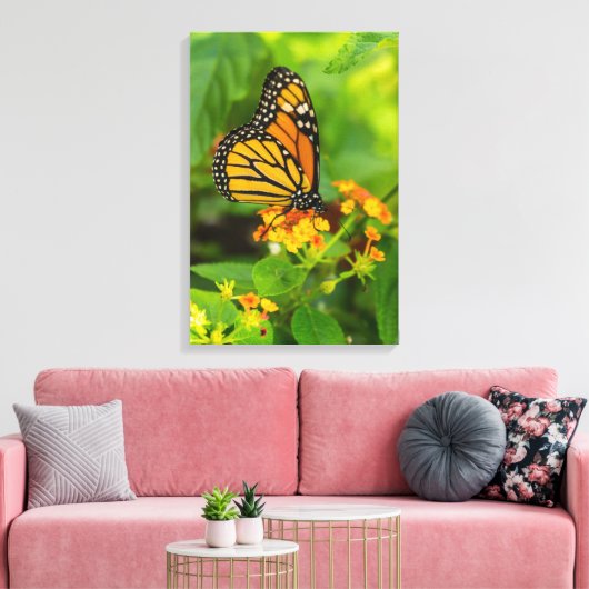 Monarch op Lantana Canvas Afdruk (Insitu (Woonkamer))
