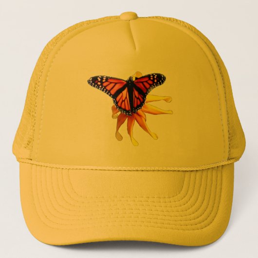 Monarch rust op een bruine ogige susan trucker pet (Voorkant)