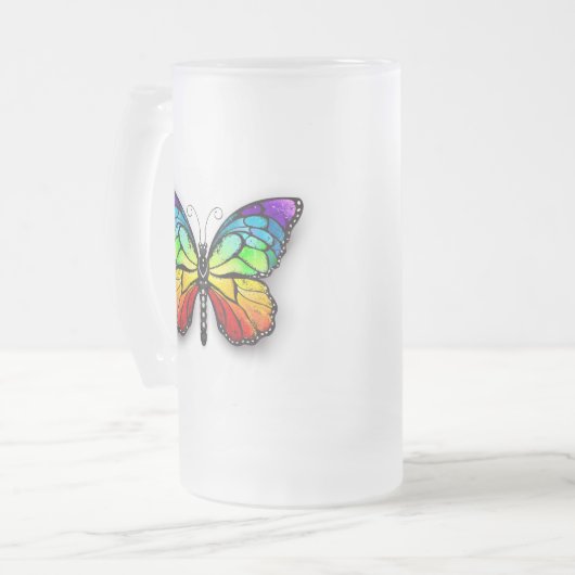 Monarch van regenboogvlinders matglas bierpul (Voorkant links)