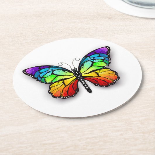 Monarch van regenboogvlinders ronde kartonnen onderzetter (Gebogen)