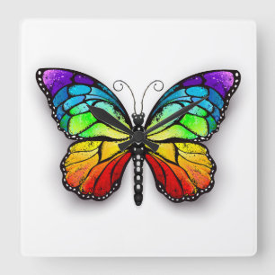 Monarch van regenboogvlinders vierkante klok