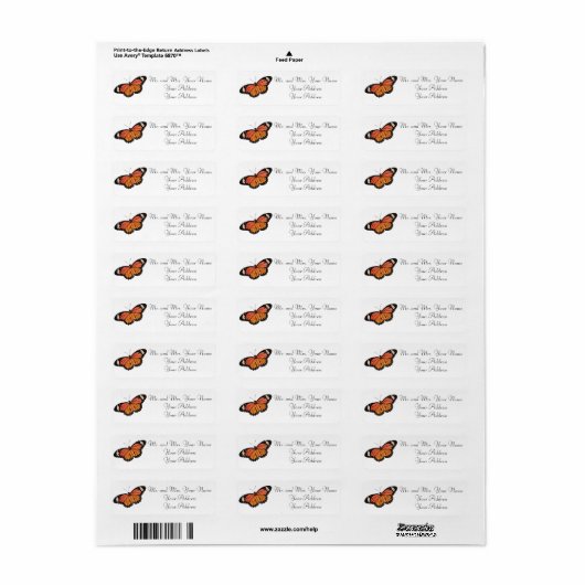 Monarch vlinder aangepaste Adresetiketten Etiket (Full Sheet)
