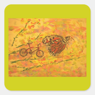 monarch vlinder en fiets vierkante sticker
