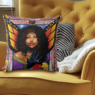 Monarch vlinder fee Paarse bloemen Kussen