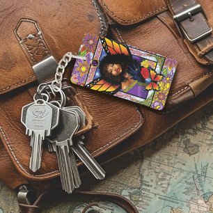 Monarch vlinder fee Paarse bloemen Sleutelhanger