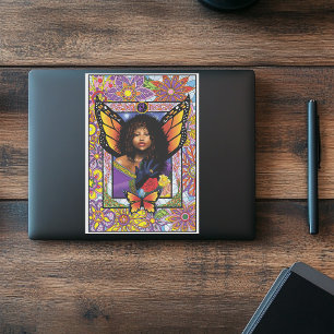 Monarch vlinder fee Paarse bloemen Sticker