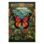 Monarch Vlinder Glas in lood Venster Design Perfect Poster (Voorkant)