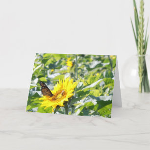 Monarch vlinder op zonnebloem briefkaart