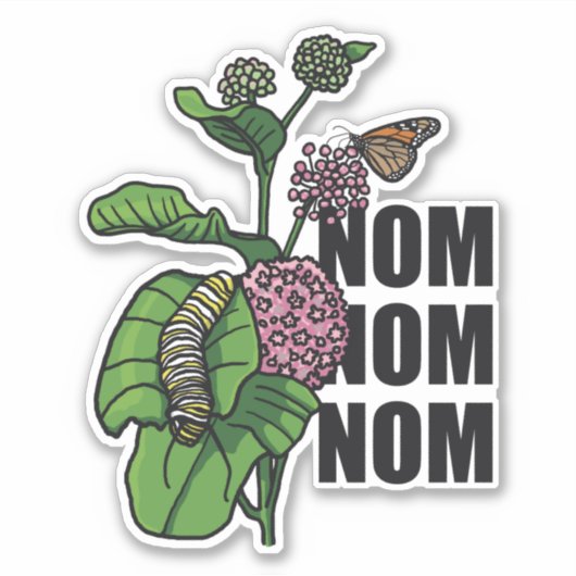Monarch vlinder rupsband Milkweed Nom Nom Sticker (Voorkant)