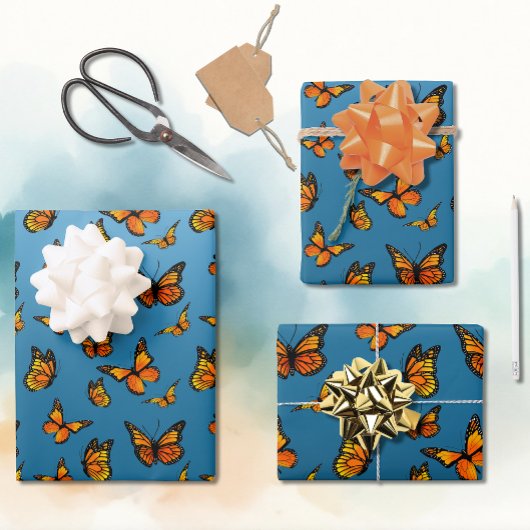 Monarch vlinders blauw ombre inpakpapier vel