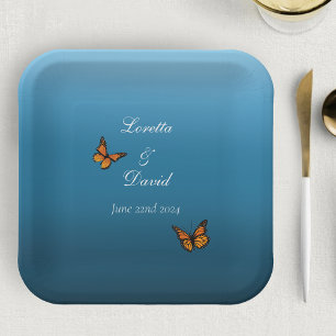 Monarch vlinders blauw ombre papieren bordje