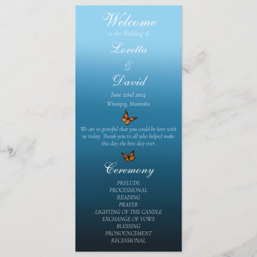 Monarch vlinders blauw ombre programma (Voorkant)