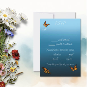 Monarch vlinders blauw ombre RSVP kaartje