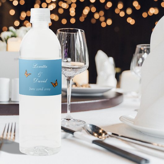 Monarch vlinders blauw ombre waterfles etiket