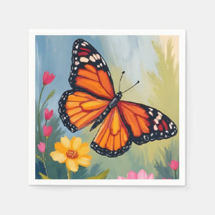 Monarchvlinder Bloem Aquarel Schilderij Servet