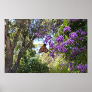 Monarchvlinder op Paarse Bloemen Poster