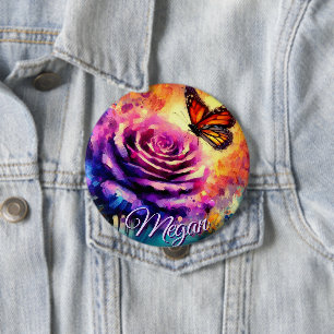Monarchvlinder op roos bij zonsondergang Gepersona Ronde Button 4,0 Cm