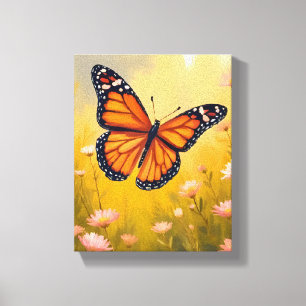 Monarchvlinder Tuin Aquarel Bloem Canvas Afdruk
