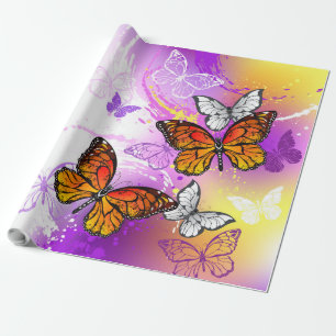 Monarchvlinders op paarse achtergrond cadeaupapier