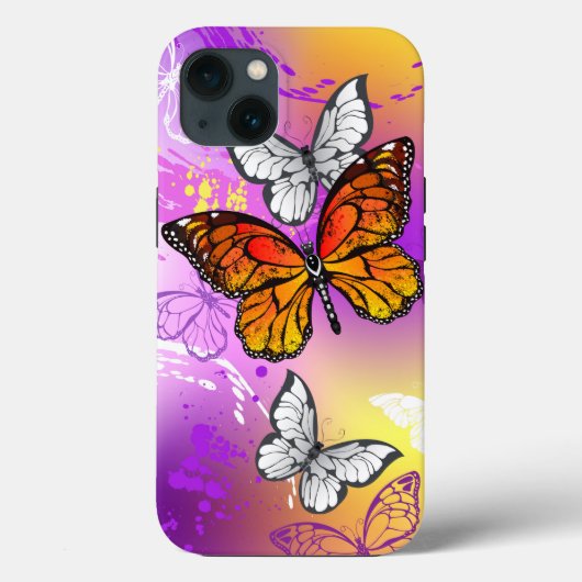 Monarchvlinders op paarse achtergrond Case-Mate iPhone case (Achterkant)