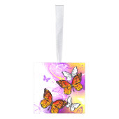 Monarchvlinders op paarse achtergrond kubus ornament (Rechts)