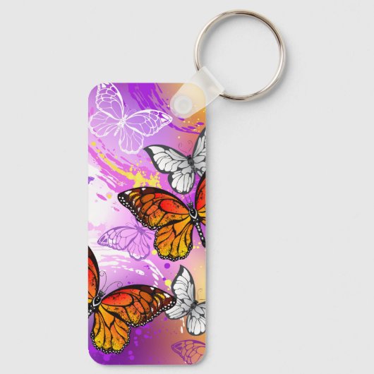 Monarchvlinders op paarse achtergrond sleutelhanger (Achterkant)