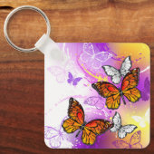 Monarchvlinders op paarse achtergrond sleutelhanger (Voorkant)