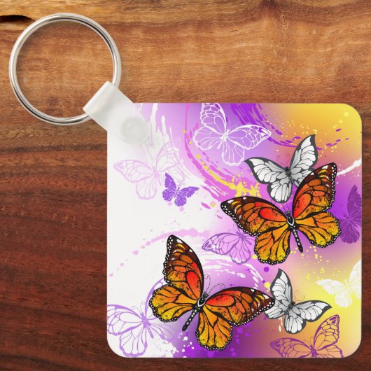 Monarchvlinders op paarse achtergrond sleutelhanger (Voorkant)
