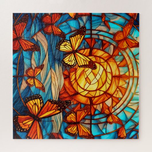 Monarque brillant vitrail art puzzle (Horizontal)
