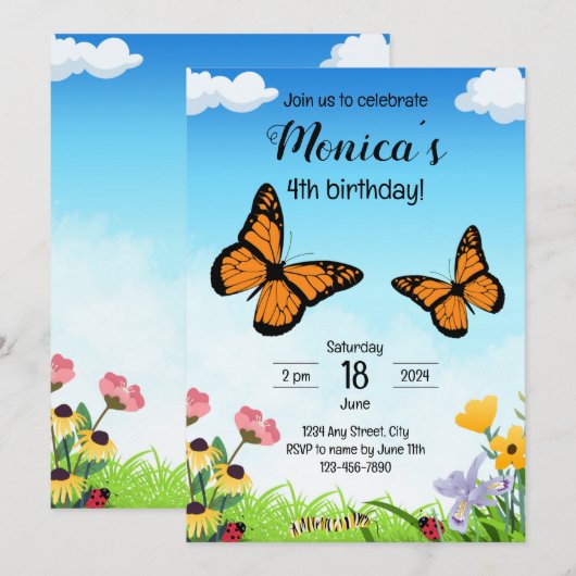 Monarque Papillon Anniversaire Invitation (Devant / Derrière)