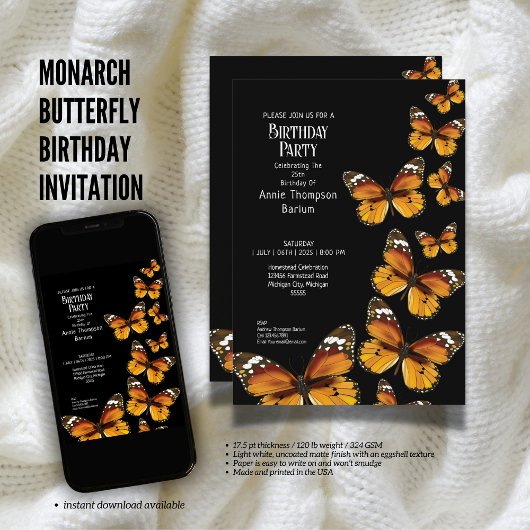 Monarque Papillon Anniversaire Invitation