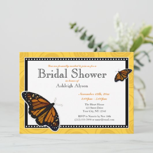 Monarque Papillon jaune Douche nuptiale Invitation (Debout devant)