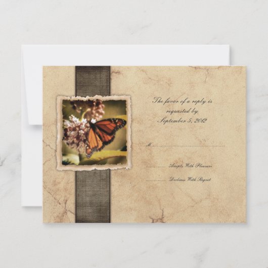 Monarque Papillon Vintage Mariage RSVP (Devant)