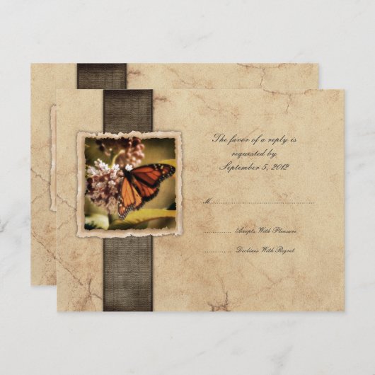 Monarque Papillon Vintage Mariage RSVP (Devant / Derrière)