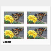 Monarque sur Sticker Rectangulaire Zinnia Jaune (Feuille)