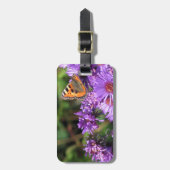 Monboogvlinder en paarse bloemen bagagelabel (Voorkant verticaal)