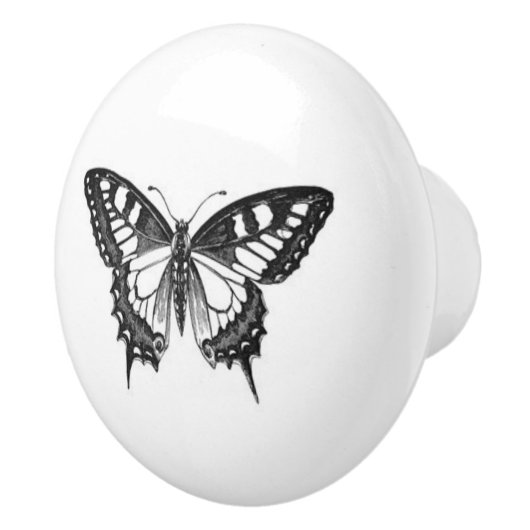 Monboogvlinder in zwart-wit Keramische Knop (Rechts)